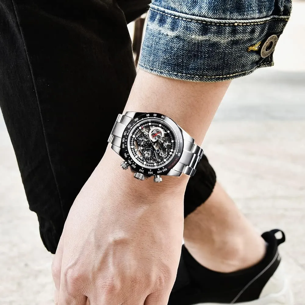 RollsTimi Pagani Design Men's Automatic Watches Diamond Rainbow Automatic Mechanical Waterproof Stainless Steel Chronograph Skeleton Men 40mm