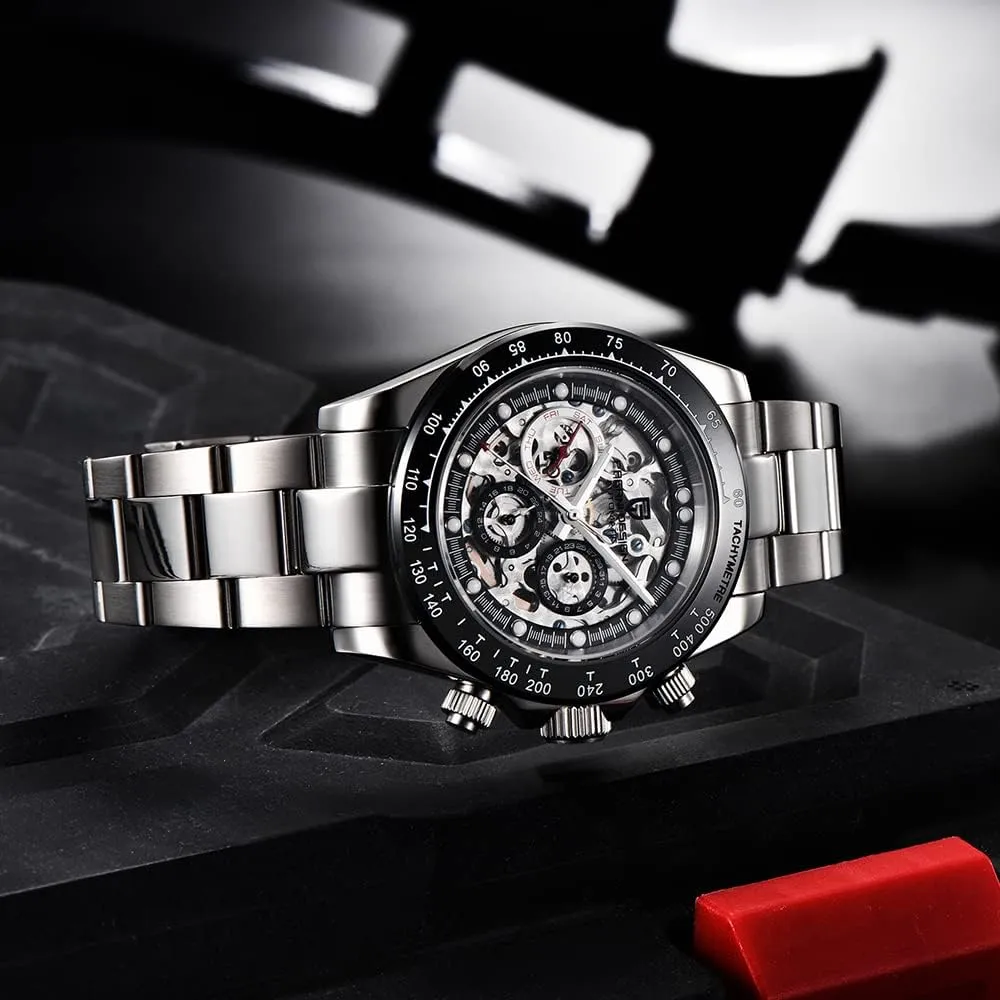 RollsTimi Pagani Design Men's Automatic Watches Diamond Rainbow Automatic Mechanical Waterproof Stainless Steel Chronograph Skeleton Men 40mm