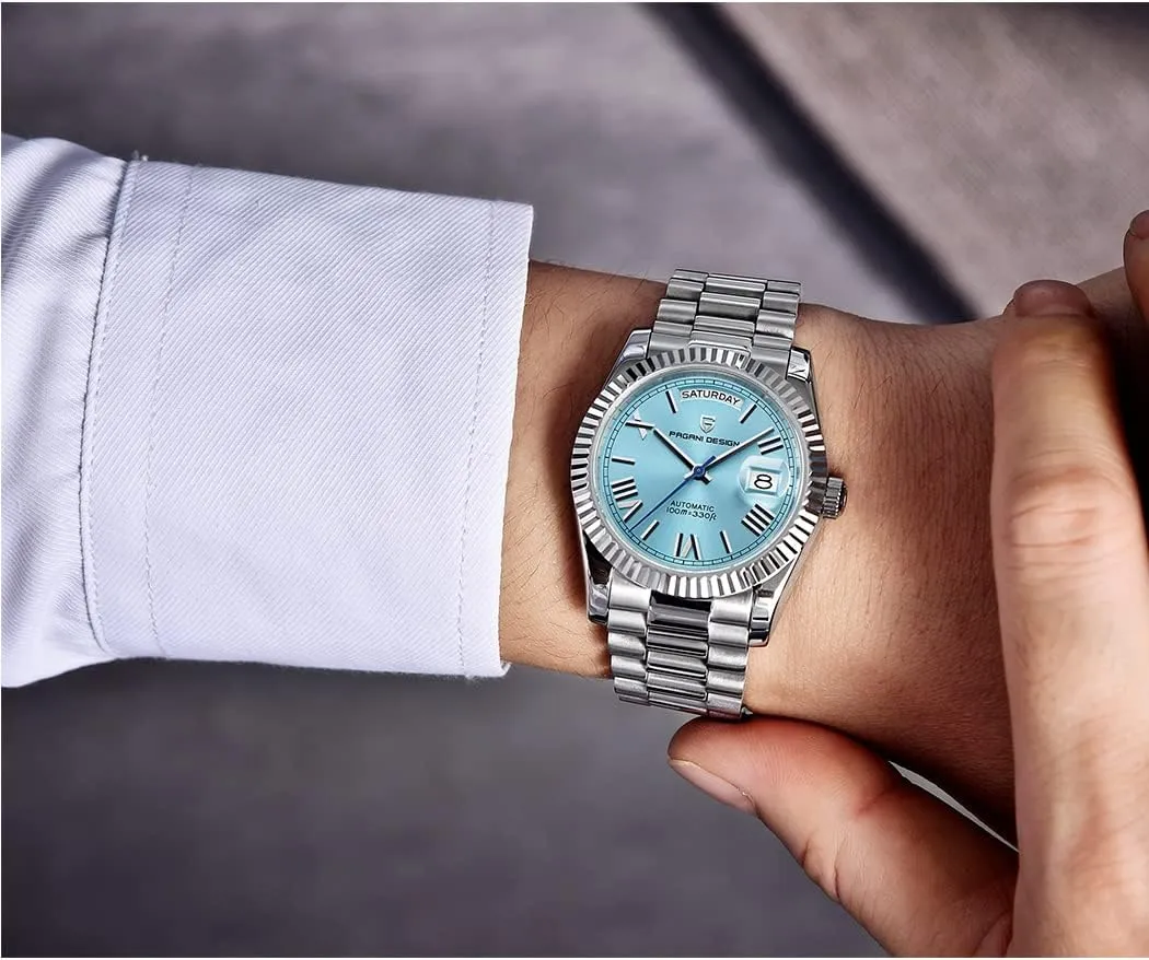 RollsTimi Pagani Design Men's Watches, 36mm Automatic Mechanical Stainless Steel 100M Waterproof Luxury Wrist Watch for Men, Double Date Display Sapphire Dial Glass…