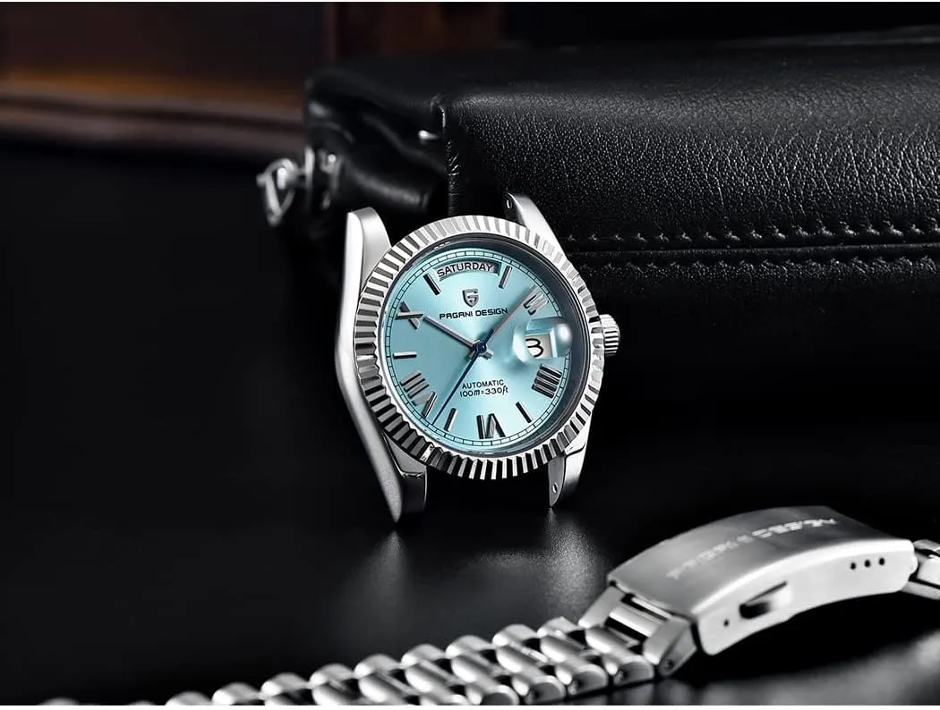 RollsTimi Pagani Design Men's Watches, 36mm Automatic Mechanical Stainless Steel 100M Waterproof Luxury Wrist Watch for Men, Double Date Display Sapphire Dial Glass…
