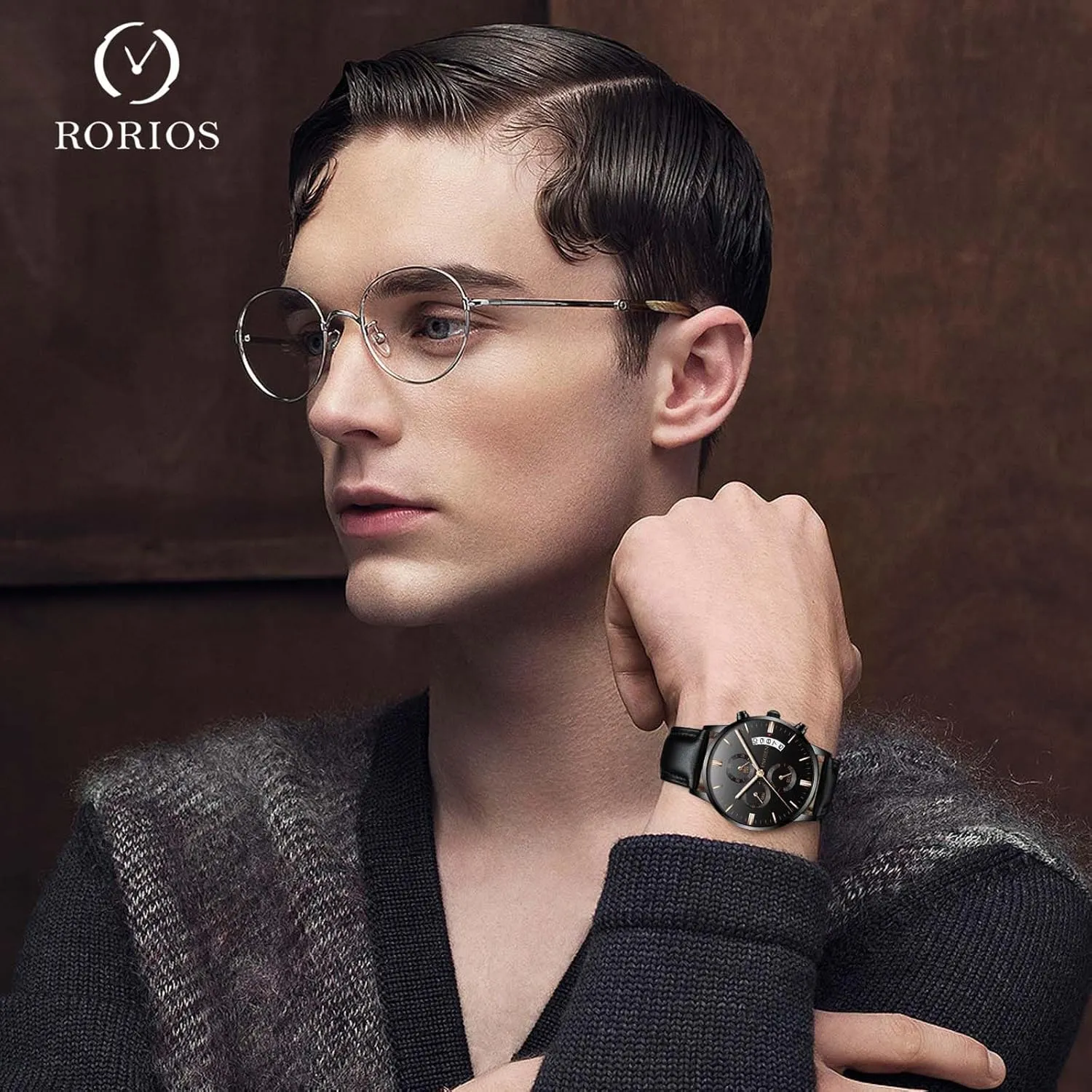 RORIOS Men's Business Wristwatch Casual Analogue Quartz Fashion Date Calendar Watch Waterproof Luminous Watches with Stainless Steel Strap for Men