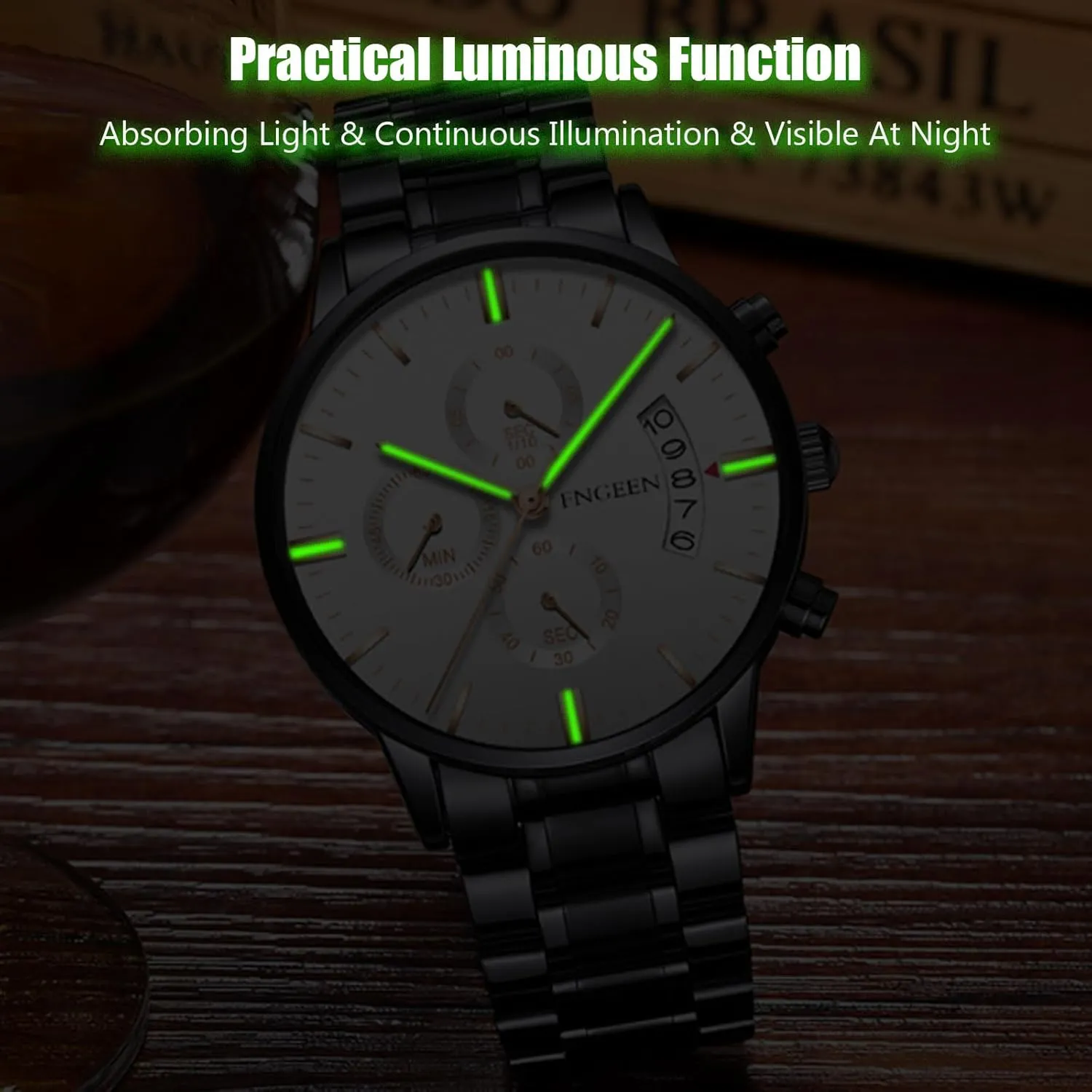 RORIOS Men's Business Wristwatch Casual Analogue Quartz Fashion Date Calendar Watch Waterproof Luminous Watches with Stainless Steel Strap for Men