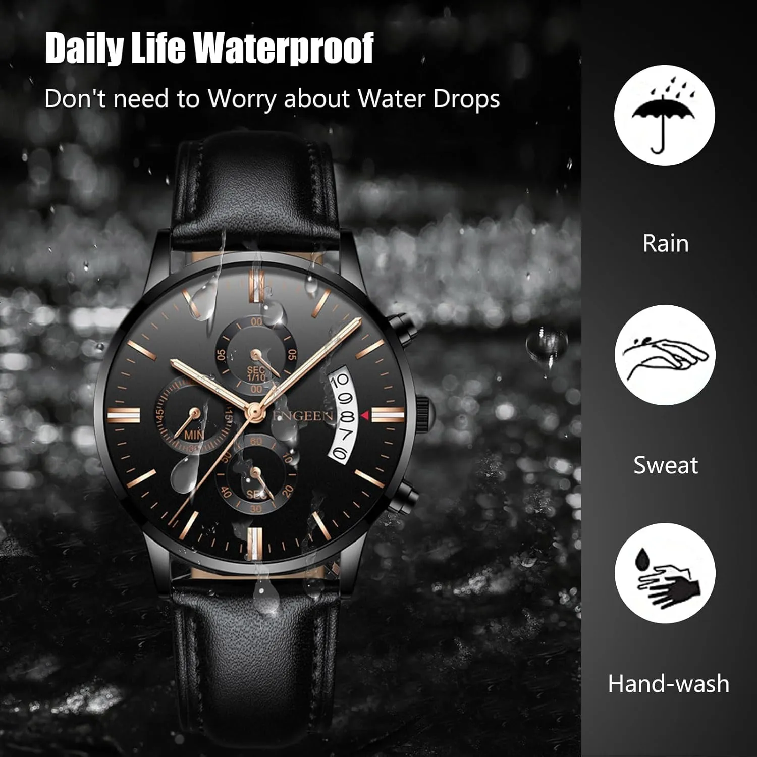 RORIOS Men's Business Wristwatch Casual Analogue Quartz Fashion Date Calendar Watch Waterproof Luminous Watches with Stainless Steel Strap for Men