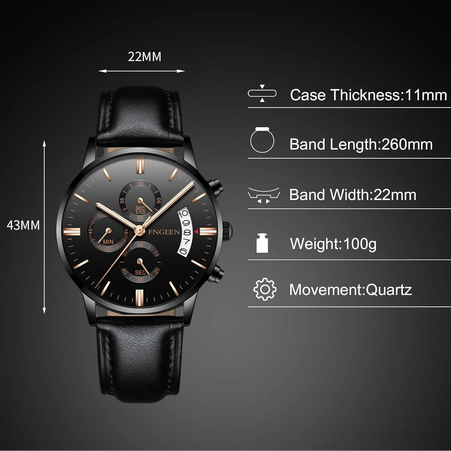 RORIOS Men's Business Wristwatch Casual Analogue Quartz Fashion Date Calendar Watch Waterproof Luminous Watches with Stainless Steel Strap for Men