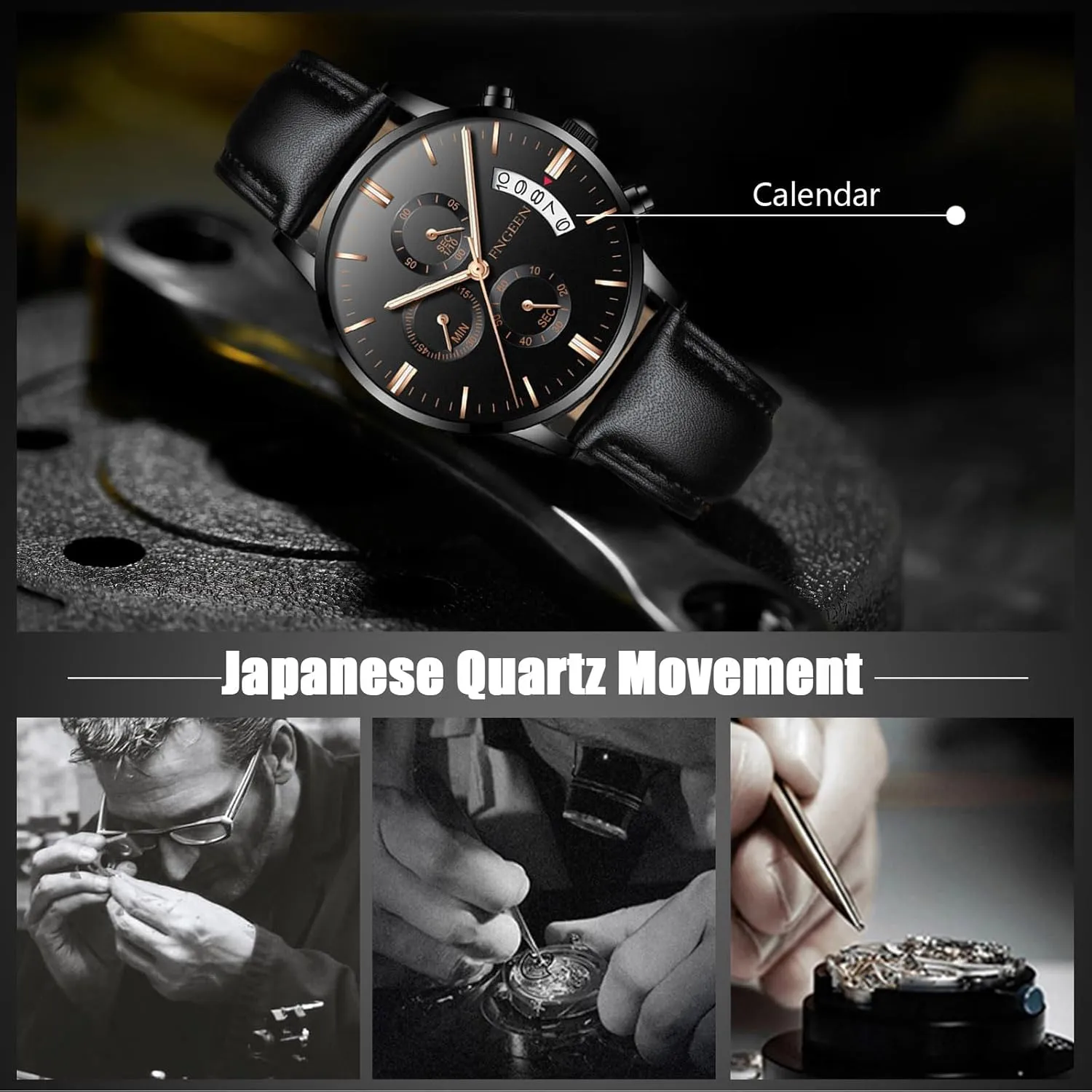 RORIOS Men's Business Wristwatch Casual Analogue Quartz Fashion Date Calendar Watch Waterproof Luminous Watches with Stainless Steel Strap for Men