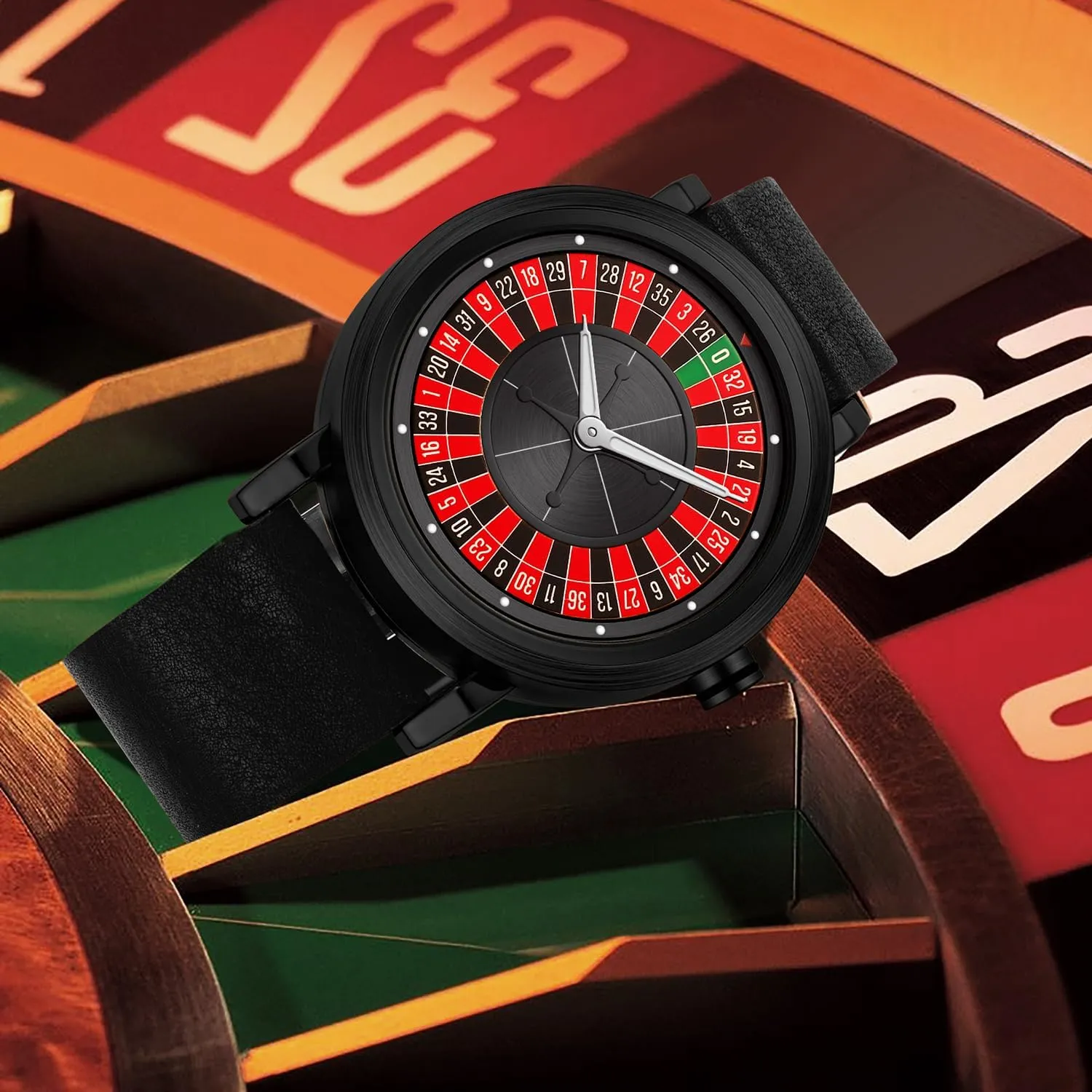 Roulette Wheel Shows The Time Stainless Business Casual Wristwatch Leather Watch Band