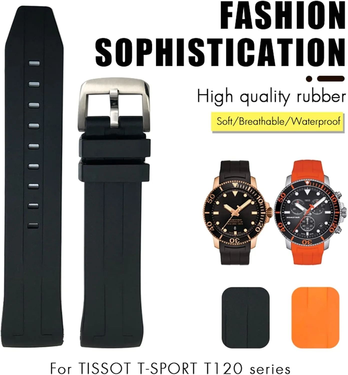 Rubber Silicone Watchband 22mm 21mm for Tissot T120417 Sea Star 1000 Series Orange Black Waterproof Diving Watch Strap