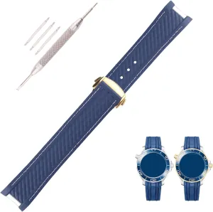 Rubber Watch Band replacement Omega Seamaster diver 300 300m Speedmaster aqua-terra 150m AT150 Moonwatch Professional Silicone Strap Wirstband for Men and Women with Curved End Steel Buckle