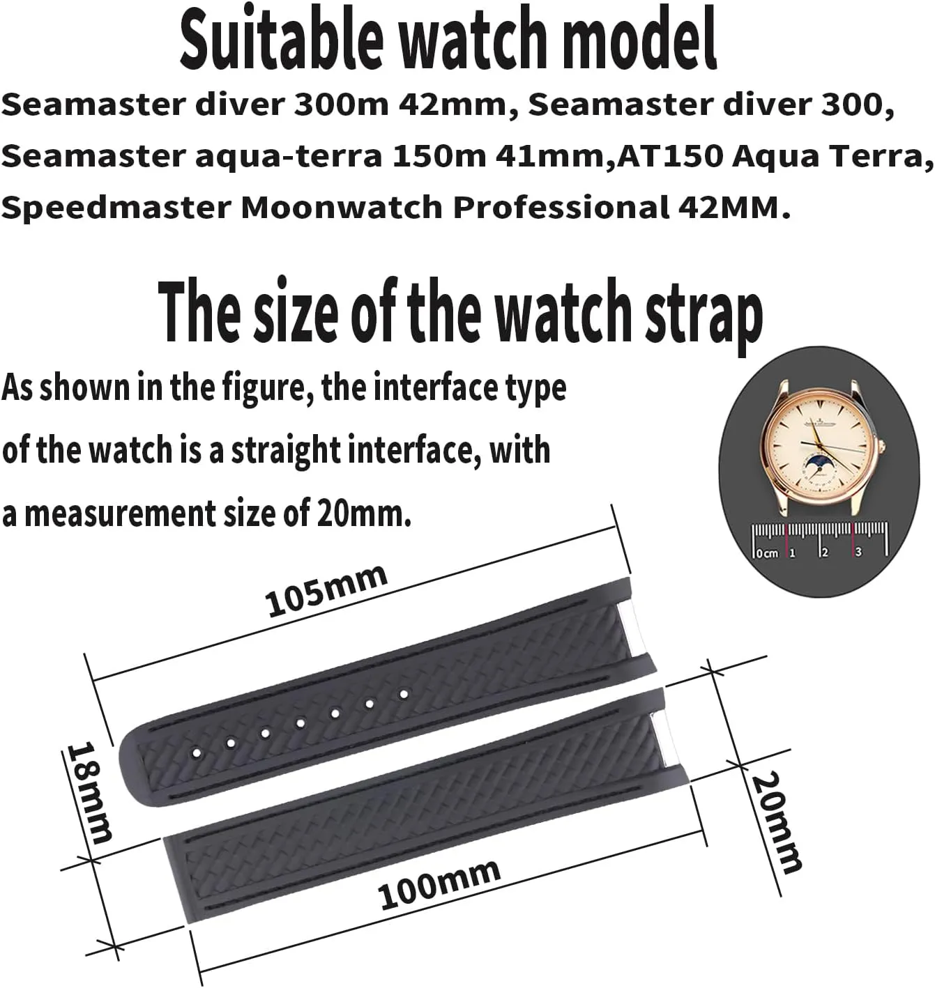 Rubber Watch Band replacement Omega Seamaster diver 300 300m Speedmaster aqua-terra 150m AT150 Moonwatch Professional Silicone Strap Wirstband for Men and Women with Curved End Steel Buckle