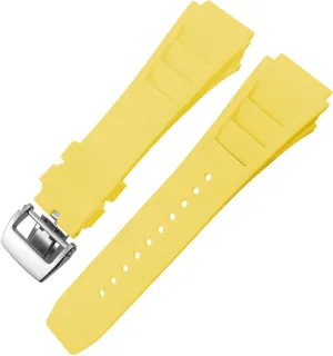 Rubber Watchband 20mm 25mm for Richard Spring Bar Silicone Mille Sport Watch Strap Soft Waterproof Wristband (Color : Yellow fold Buckle, Size : 20mm)