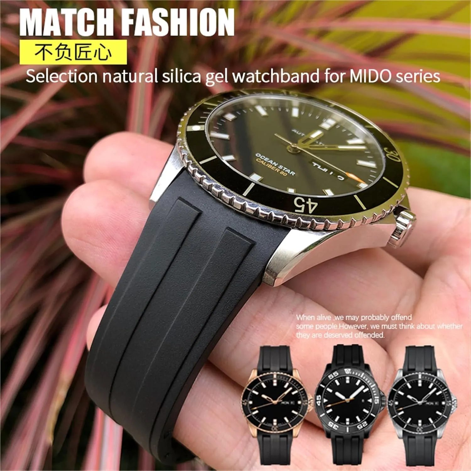Rubber Watchband 21mm 22mm Replacement for MIDO M026 Ocean Star HydroConquest Waterproof Sport Watch Strap(Black Black,22mm)