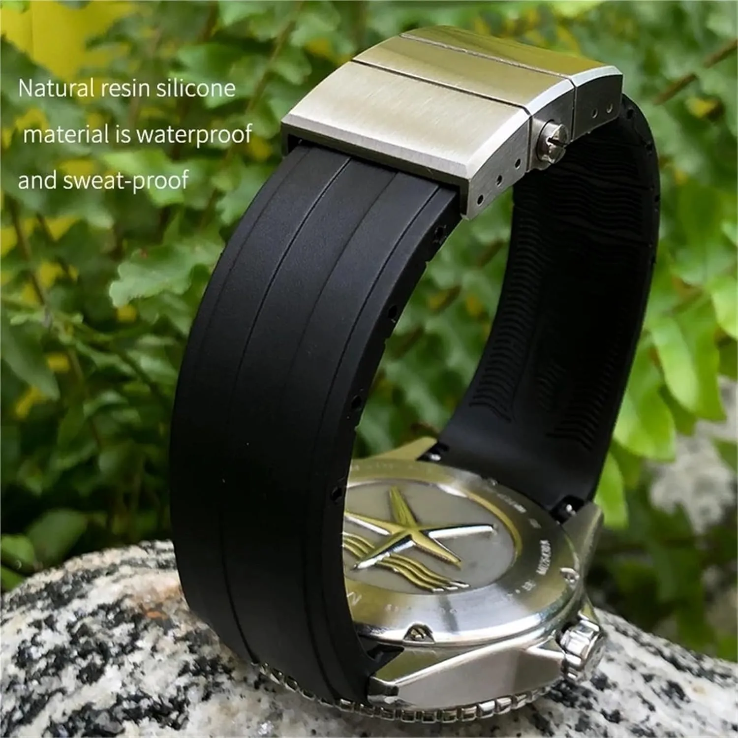 Rubber Watchband 21mm 22mm Replacement for MIDO M026 Ocean Star HydroConquest Waterproof Sport Watch Strap(Black Black,22mm)