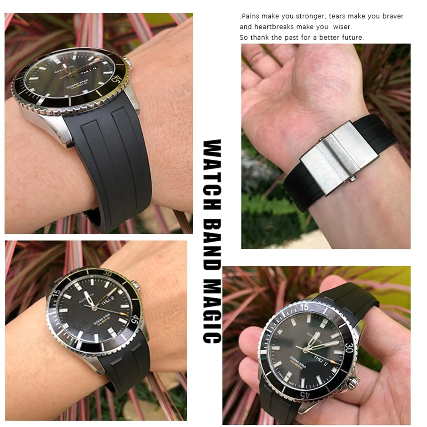 Rubber Watchband 21mm 22mm Replacement for MIDO M026 Ocean Star HydroConquest Waterproof Sport Watch Strap(Black Black,22mm)