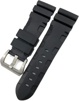Rubber Watchband 22mm 24mm 26mm Silicone Watch Strap for Panerai Submersible Luminor PAM Waterproof Bracelet (Color : Black pin, Size : 22mm Silver Buckle)