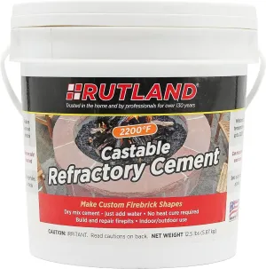 Rutland Castable Refractory Cement, High Temp Fireplace & Woodstove Fire Cement, for Casting Custom FireBrick, Refractory Panels & Fire Pits, Outdoor, Taupe, 12.5 Pound