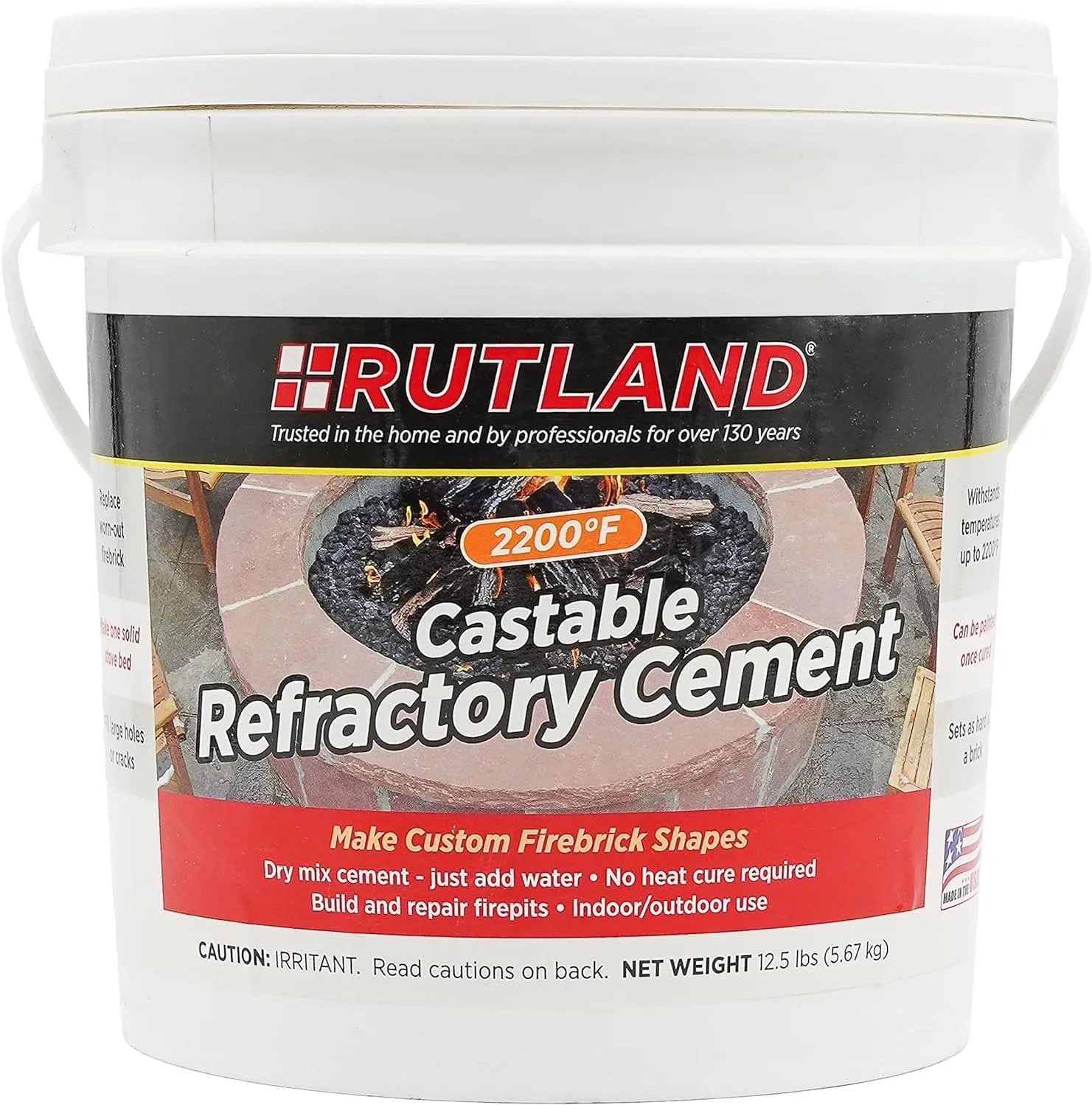 Rutland Castable Refractory Cement, High Temp Fireplace & Woodstove Fire Cement, for Casting Custom FireBrick, Refractory Panels & Fire Pits, Outdoor, Taupe, 12.5 Pound