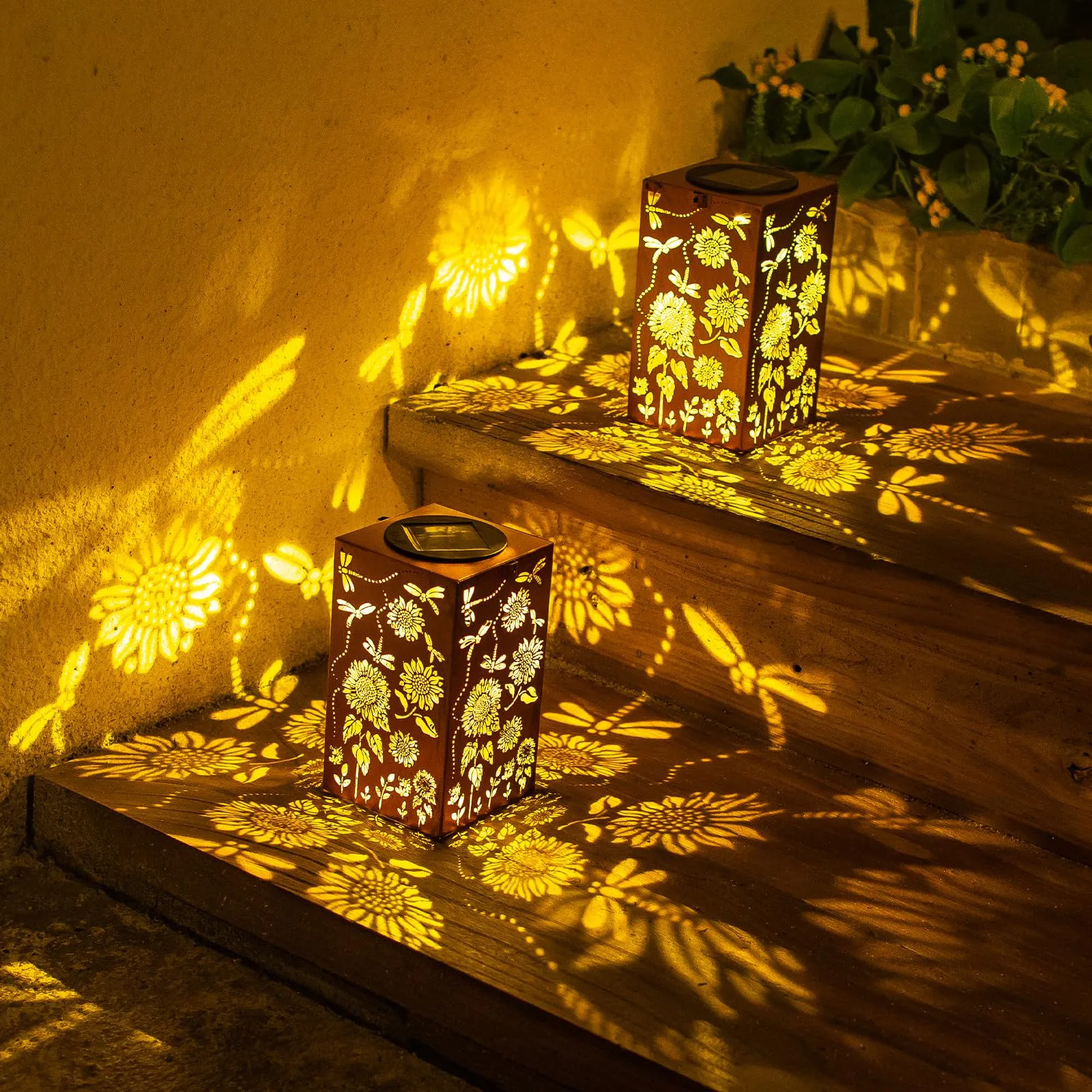 Rynx | 2Pack Solar Lanterns Outdoor Waterproof Hanging Dragonfly Lantern Metal Led Sunflower Lights Decorative Garden, Terrace, Grass, Path, Garden, Birthday, Christmas Gifts For Mom Grandma Women