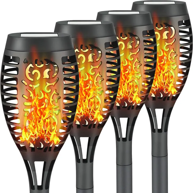 Rynx | 4 Pack LED Solar Torch with Flaming Happiness Outdoor Waterproof, Automatic On/Off Solar Garden