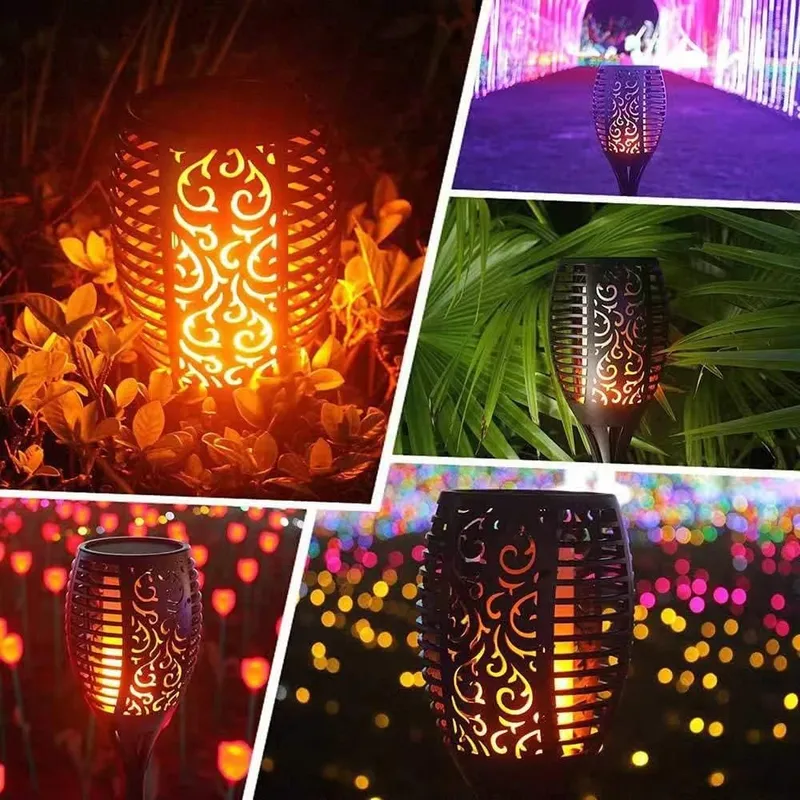 Rynx | 4 Pack LED Solar Torch with Flaming Happiness Outdoor Waterproof, Automatic On/Off Solar Garden