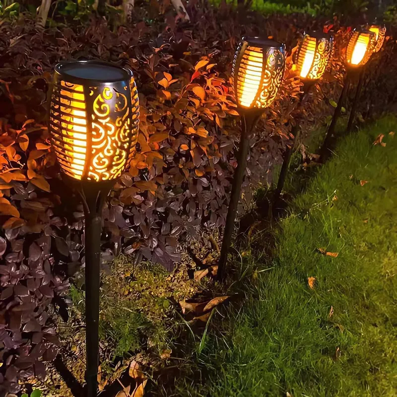 Rynx | 4 Pack LED Solar Torch with Flaming Happiness Outdoor Waterproof, Automatic On/Off Solar Garden