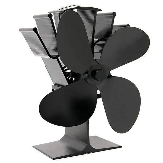 Rynx | Black Stove Fan 4-Blade Fireplace Fan Heat Powered Fireplace Wood Stove Eco-Friendly Fan Quiet Home Efficient Heat Distribution