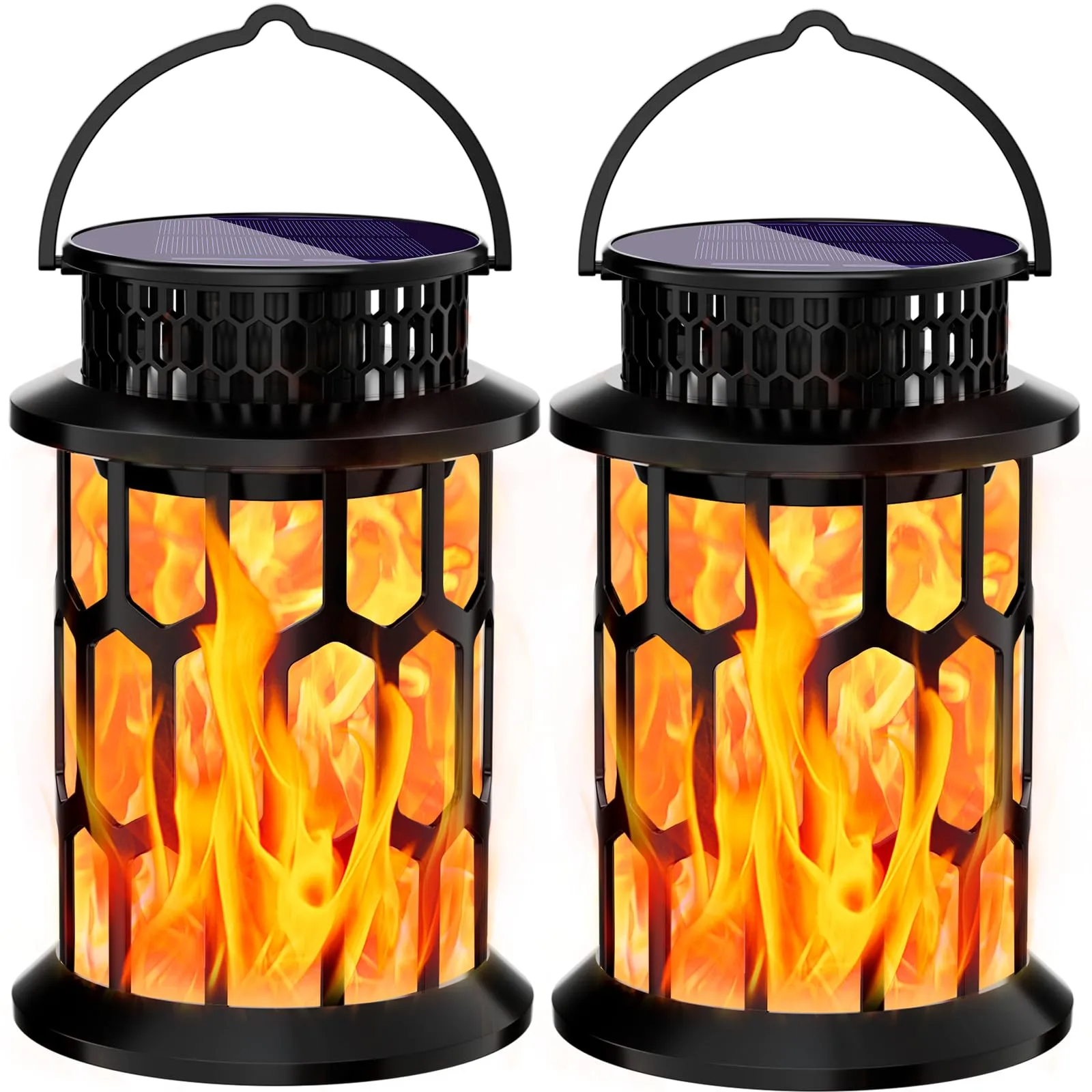 Rynx | Donline Solar Lamps Outdoor Waterproof, Flaming Hanging Solar Lantern Camping Solar-Powered Lights Decorative Lights For Christmas Decor Home Garden Patio Deck Yard Path, 2 Pack