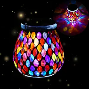 Rynx | Mosaic Red Solar Lantern, Outdoor Glass Hanging Light, Waterproof, Solar Table Lamps, Christmas Gifts For Women Mom Grandmother, Night Light, Decoration For Garden, Terrace, Yard, Party, Outdoor Decor