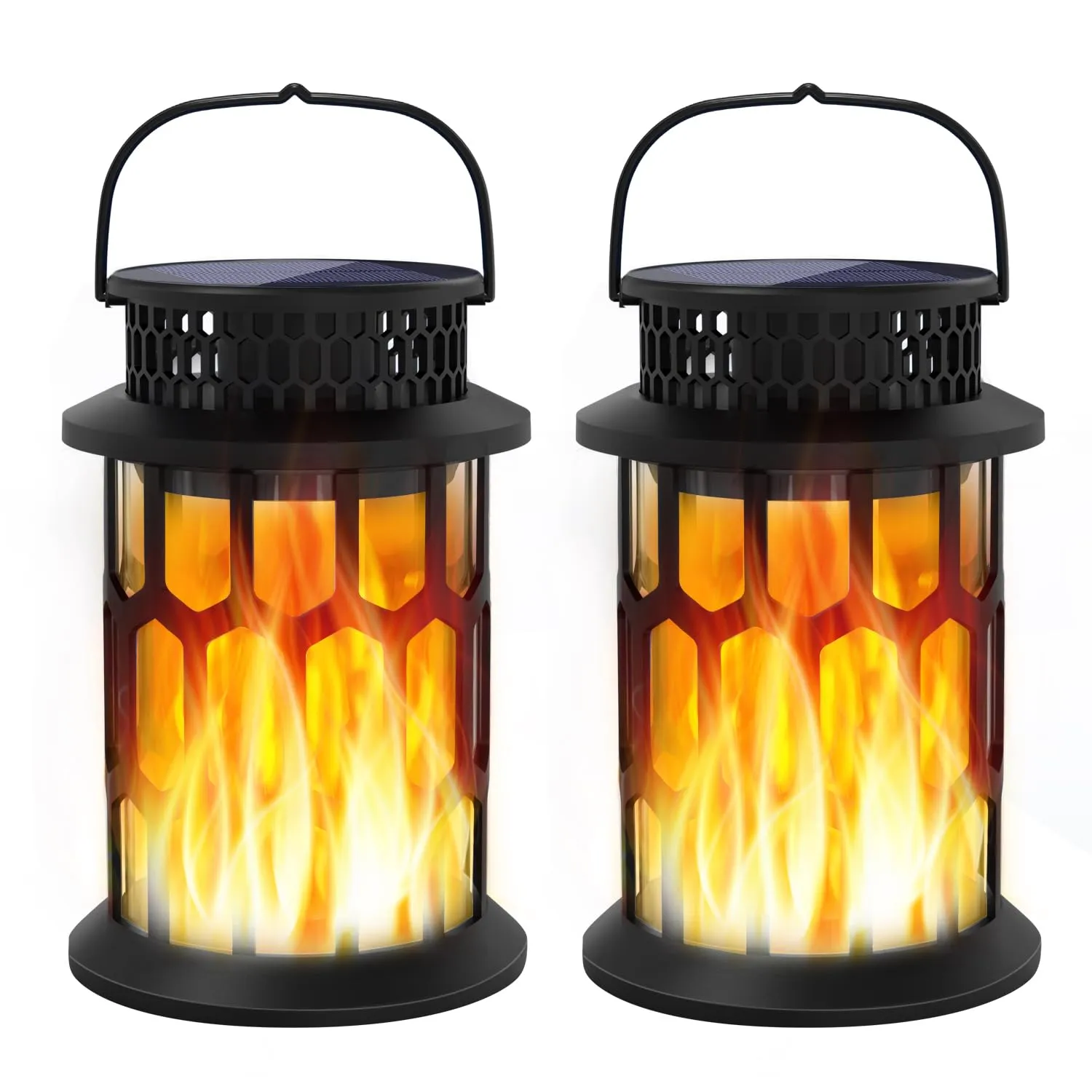 Rynx | Sunenvoy Solar Lanterns Outdoor Waterproof, 2 Pack Flaming Hanging Solar Lanterns Solar Powered Wireless Lantern Decorative Lighting For Halloween Party, Patio, Garden, Courtyard, Pathway