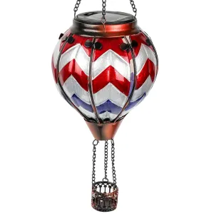 Rynx | Teyigarden Hot Air Balloon Solar Lantern with Flickering Flame, Glass Hanging Garden Light Outdoor Waterproof for Backyard Patio Mother's Day Gift, 18" H Wavy Blue Red White