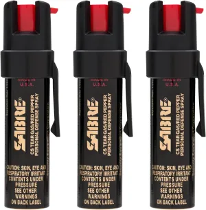 SABRE Advanced Pepper Spray, 3-in-1 Formula Contains Maximum Strength Pepper Spray, CS Military Tear Gas and UV Marking Dye, Compact Belt Clip for Easy Carry and Fast Access, 35 Bursts, 0.67 fl oz