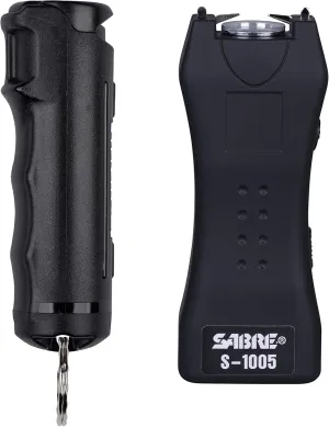 SABRE Pepper Spray Self Defense Kit, 25 Bursts, 10 Ft. Range, Finger Grip for Better & Faster Aim, 120 Lumen LED Light Rechargeable Battery