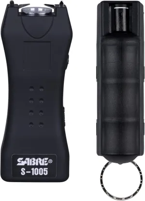 SABRE Self-Defense Kit with Pepper Spray and Stun Gun with Flashlight, 25 Bursts, 10-Foot (3-Meter) Range, Painful µC Charge, 120 Lumens, Rechargeable Battery, Safety Switch