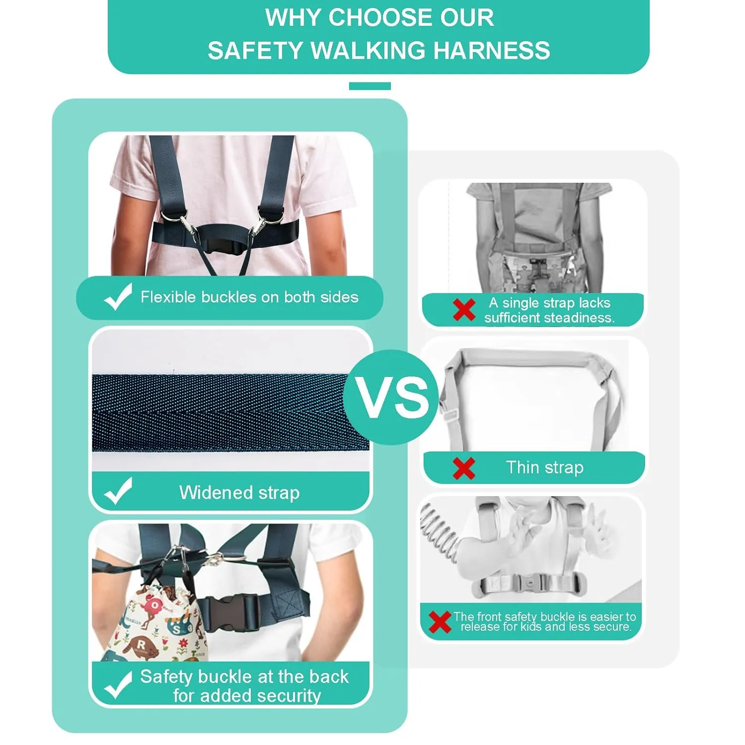 Safety Walking Harness for Older Children, Kids Secure Walking Leash with Adjustable Tether for Autism,Special Needs ADHD ASD Child, Youth Autism Elopement Harness with Pouch