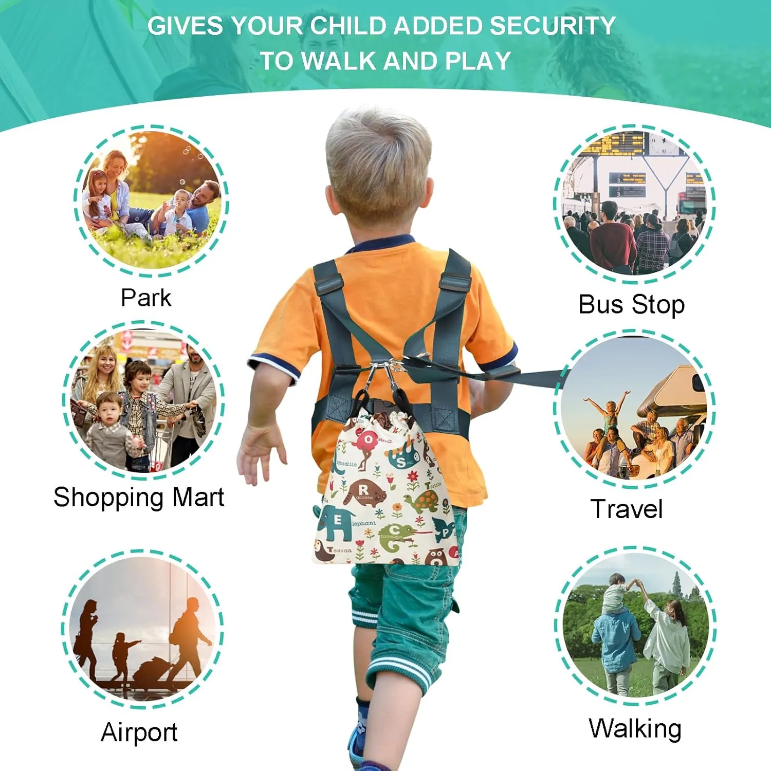 Safety Walking Harness for Older Children, Kids Secure Walking Leash with Adjustable Tether for Autism,Special Needs ADHD ASD Child, Youth Autism Elopement Harness with Pouch