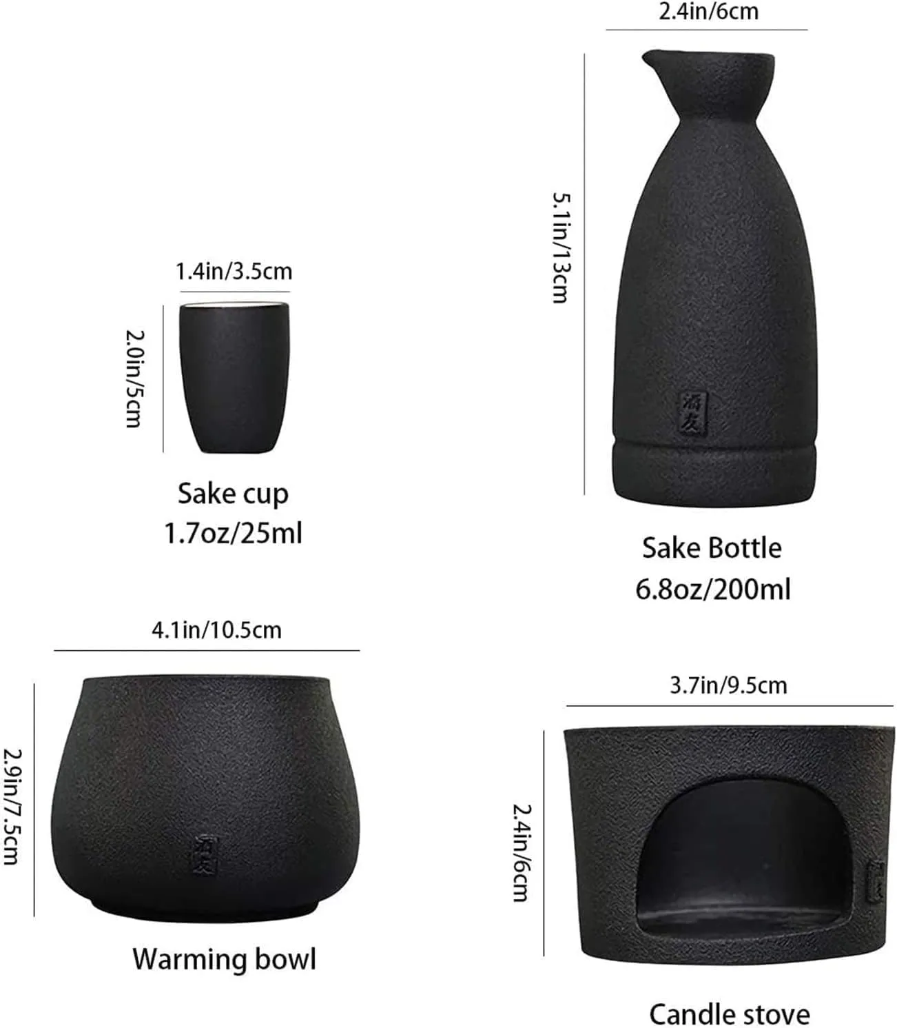 Sake Set and Cups with Warmer, Sake Storage Gift Bag, Traditional Porcelain Japanese Pottery Hot Saki Drink, 9-Piece Include 1 Stove 1 Warming Bowl 1 Sake Bottle 6 Cup,with Tray