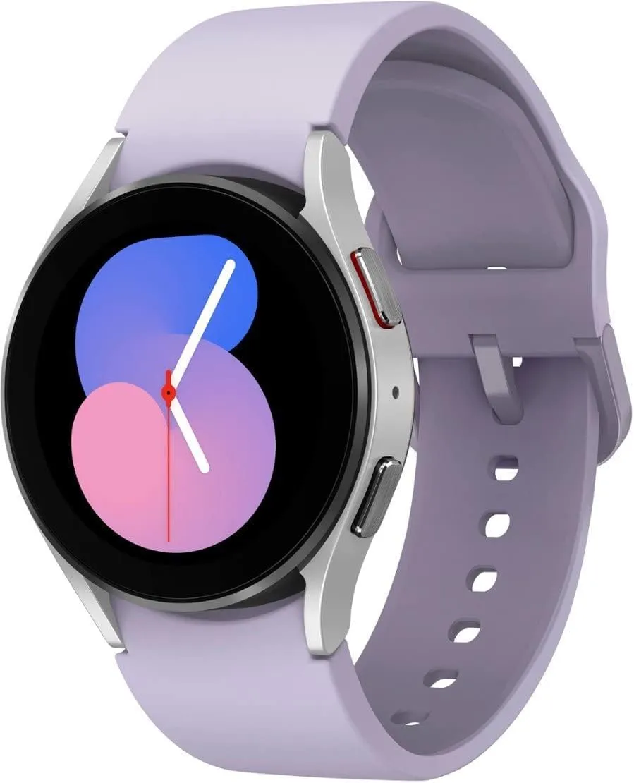 SAMSUNG Galaxy Watch 5 40mm Bluetooth Smartwatch w/Body, Health, Fitness and Sleep Tracker, Sapphire Crystal Glass, Enhanced GPS Tracking, US Version, Silver Bezel w/Purple Band (Renewed)