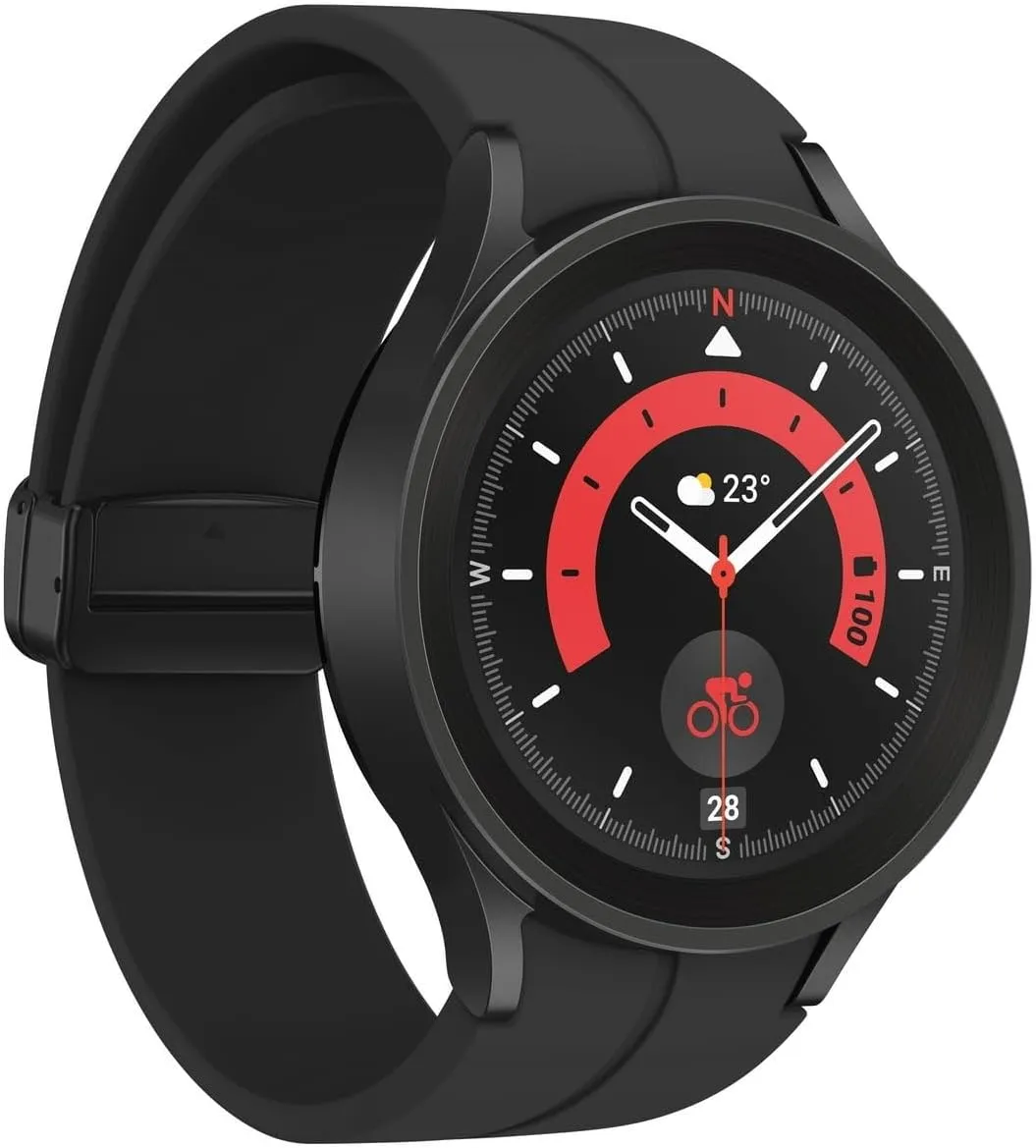 SAMSUNG Galaxy Watch 5 Pro (45mm,WIFI   4G LTE) 1.4'' Super AMOLED Smartwatch GPS Bluetooth with Sleep Coaching,Bioactive Sensor,Water Resistant R925U (Fast Charger Bundle,Black Titanium) (Renewed)