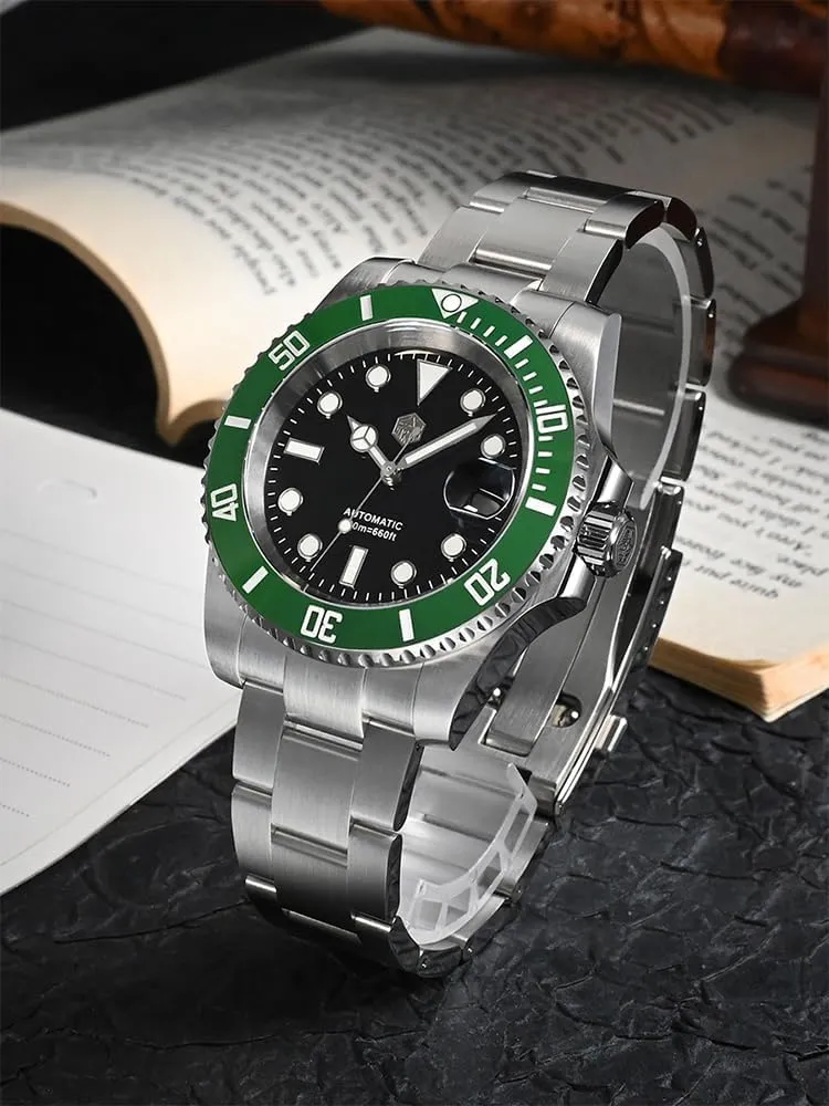 San Martin Men Watch SN017GB, 40 mm 20 Bar Diver Watch NH35 Automatic Mechanical Luxury Diving Waterproof Wrist Watch