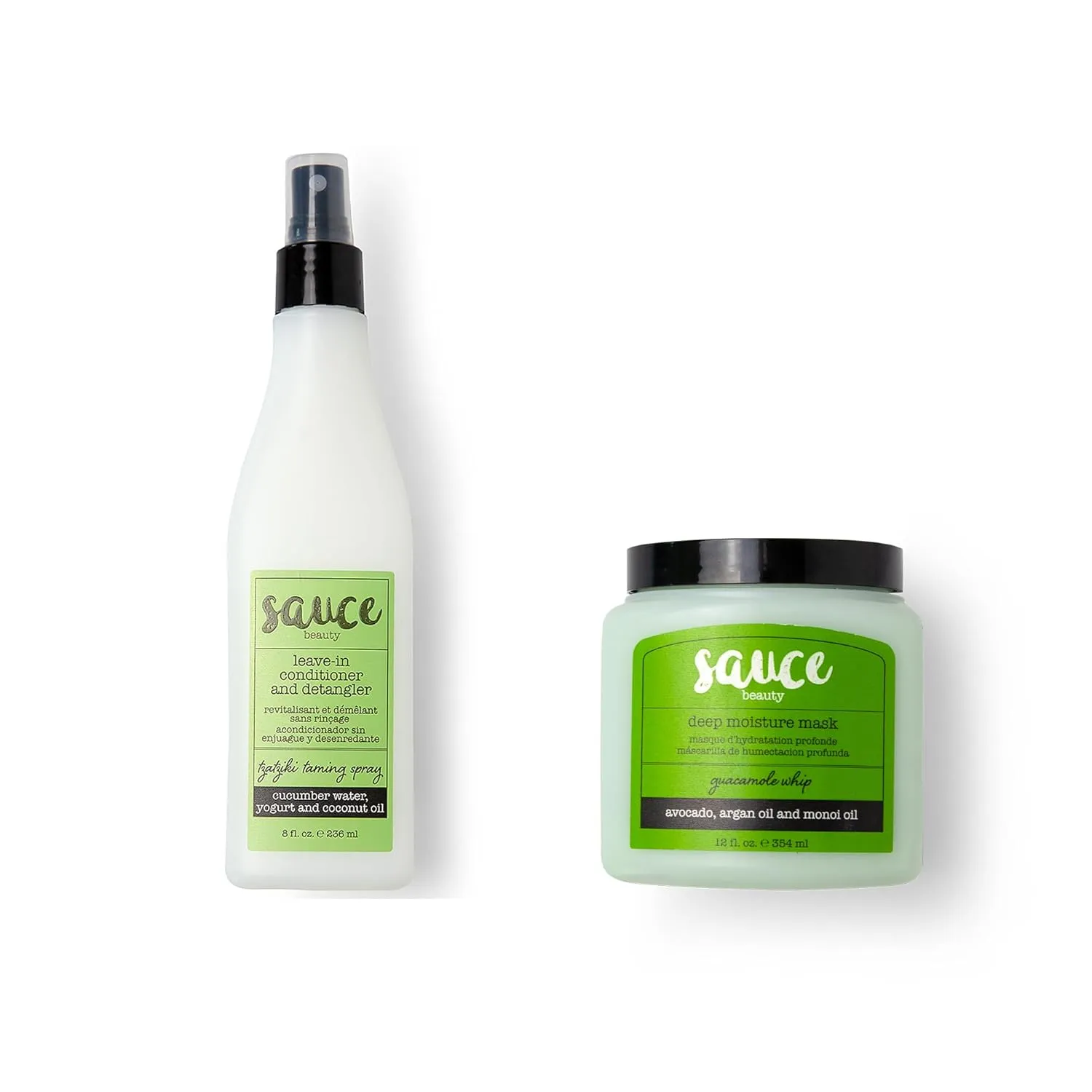 SAUCE BEAUTY Guacamole Hair Mask & Tzatziki Leave In Conditioner - Deep Conditioning Treatment & Frizz Control for Curly Dry Damaged Hair - Sulfate Free Paraben Free
