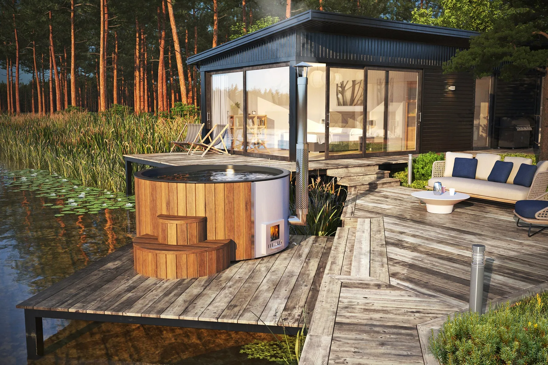 Saunalife 6-Person Wood-Fired Hot Tub Spa | Model S4B S4N