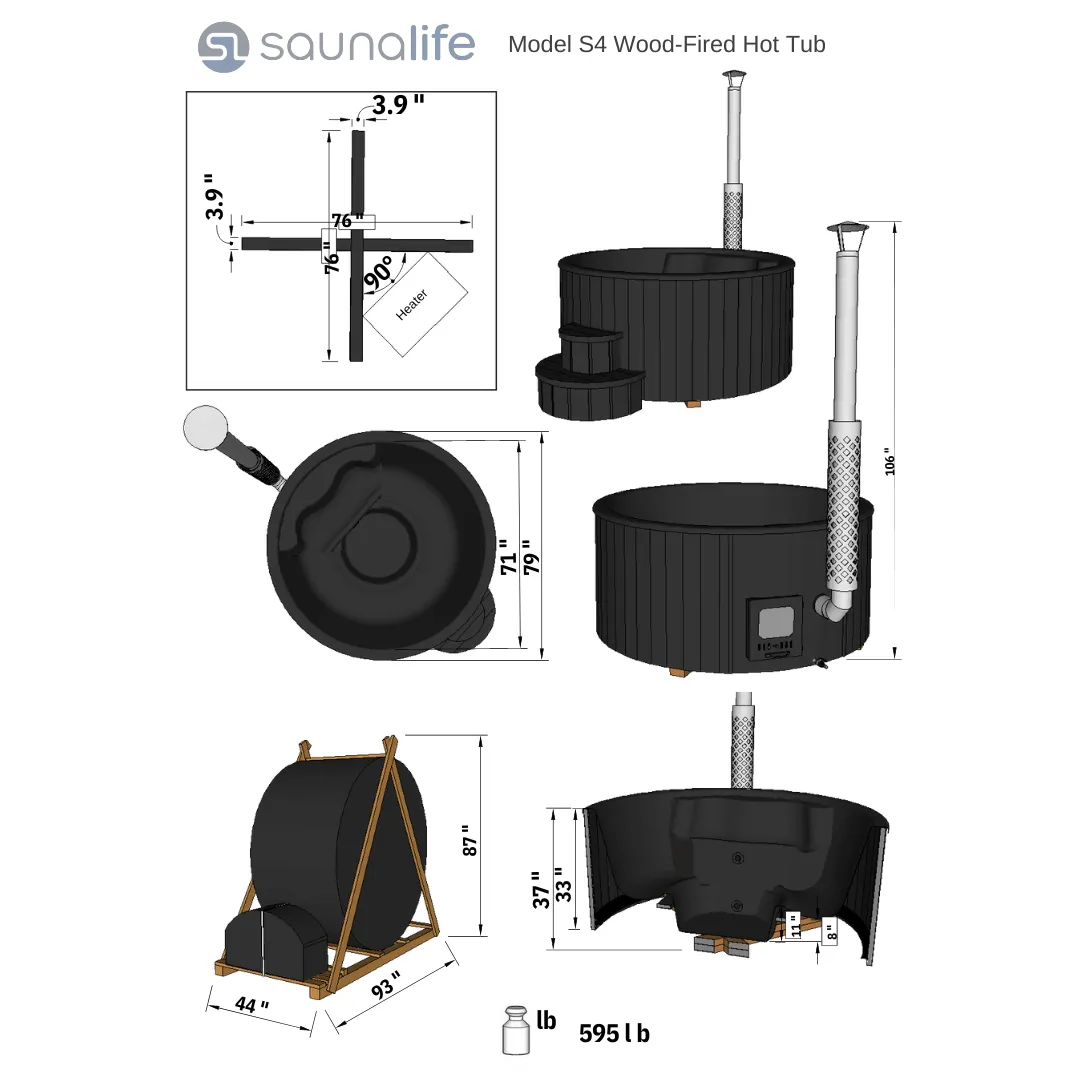 Saunalife 6-Person Wood-Fired Hot Tub Spa | Model S4B S4N
