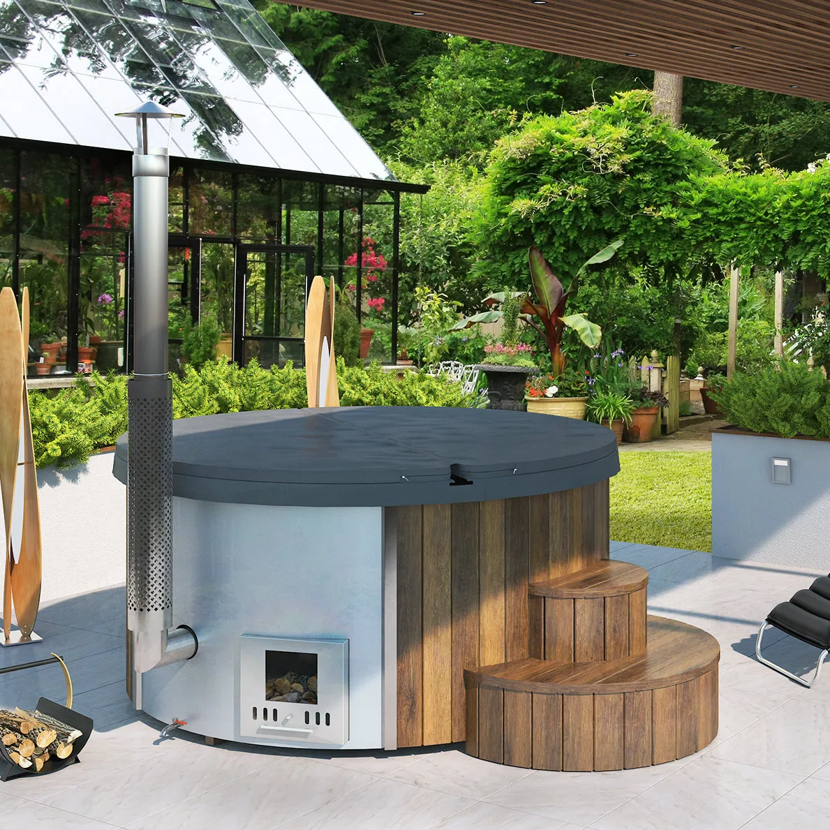 Saunalife 6-Person Wood-Fired Hot Tub Spa | Model S4B S4N