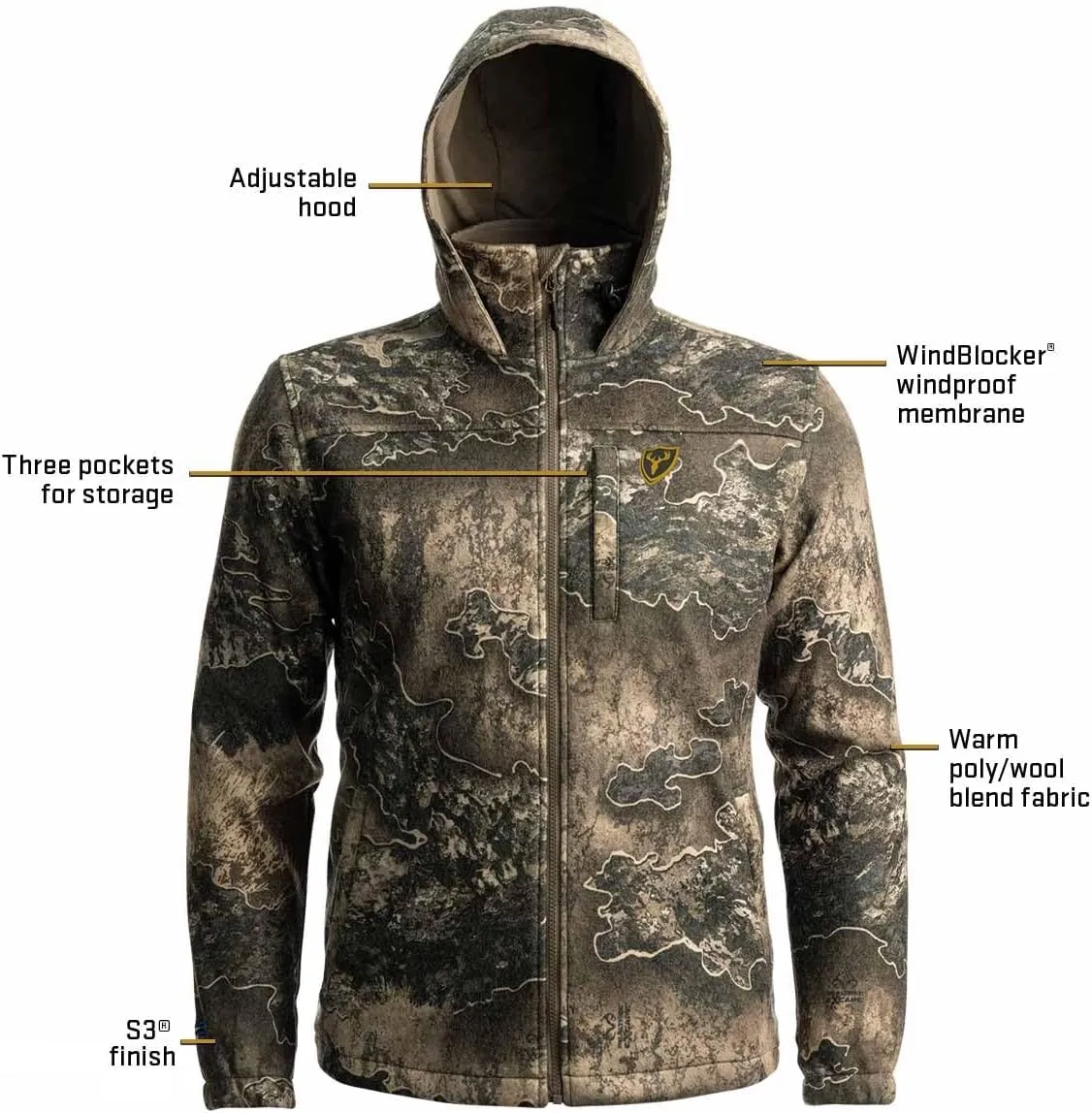 SCENTBLOCKER Scent Blocker Shield Series Wooltex Jacket, Camo Hunting Jacket for Men