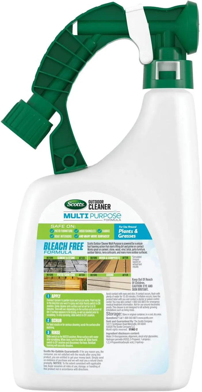Scotts Outdoor Cleaner Multi Purpose Formula: Ready-to-Spray, Bleach-Free, Use on Decks, Siding, Stone and Patio Furniture, 32 oz.