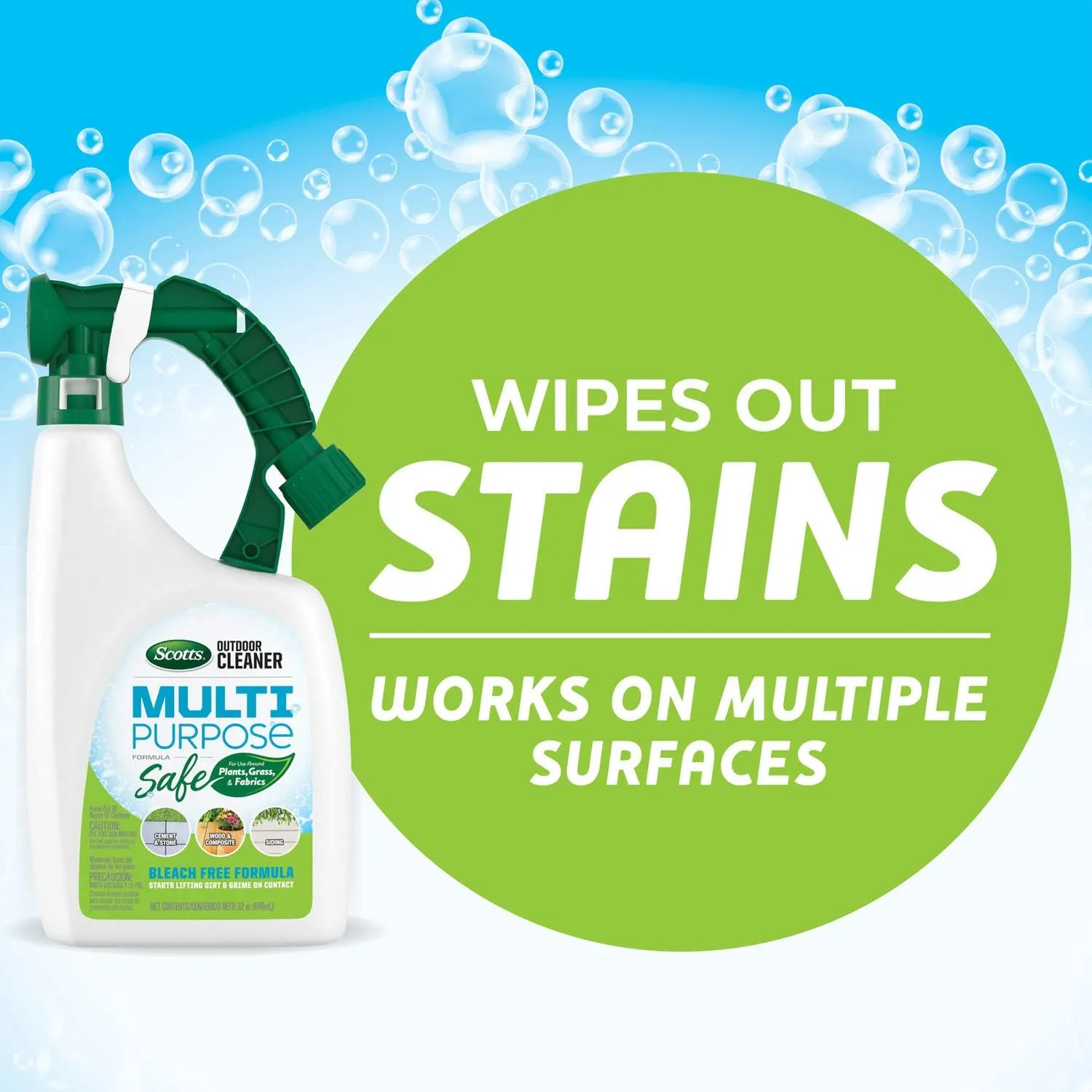 Scotts Outdoor Cleaner Multi Purpose Formula: Ready-to-Spray, Bleach-Free, Use on Decks, Siding, Stone and Patio Furniture, 32 oz.