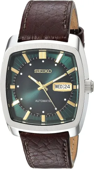 SEIKO Automatic Watch for Men - Recraft Series - Brown Leather Strap, Day/Date Calendar, 50m Water Resistant