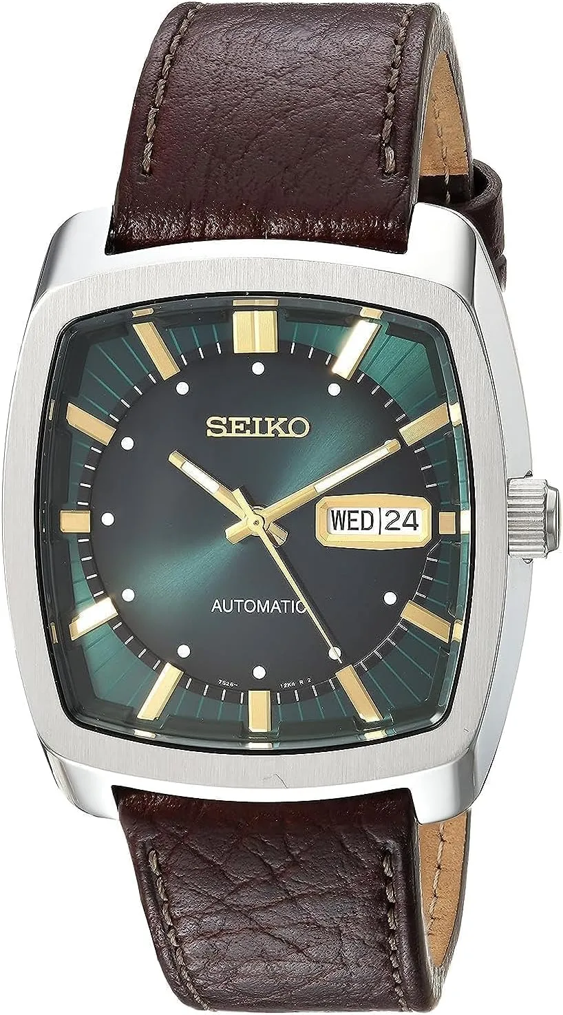 SEIKO Automatic Watch for Men - Recraft Series - Brown Leather Strap, Day/Date Calendar, 50m Water Resistant
