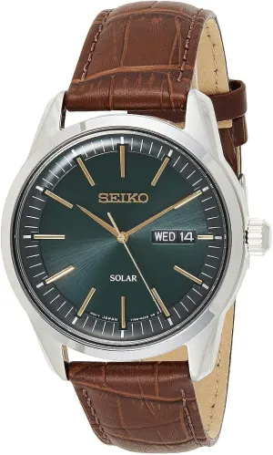 Seiko Men's Analog Solar Watch with Leather Strap SNE529P1, Silver, L, Strap