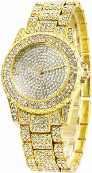 SENRUD Unisex Watch Luxury Crystal Rhinestone Diamond Wrist Watch Stainless Steel Fashion Bling Iced-Out Watch