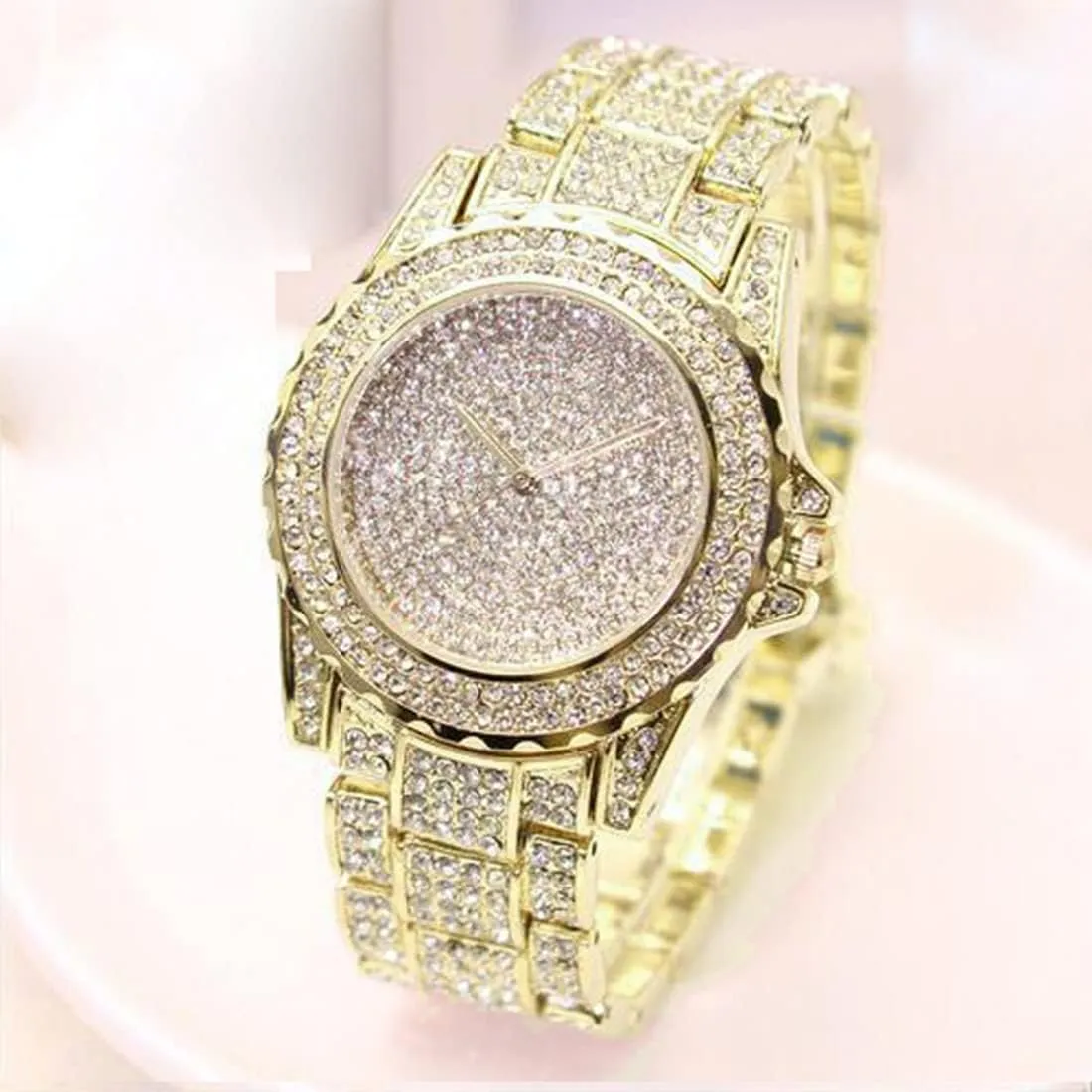 SENRUD Unisex Watch Luxury Crystal Rhinestone Diamond Wrist Watch Stainless Steel Fashion Bling Iced-Out Watch
